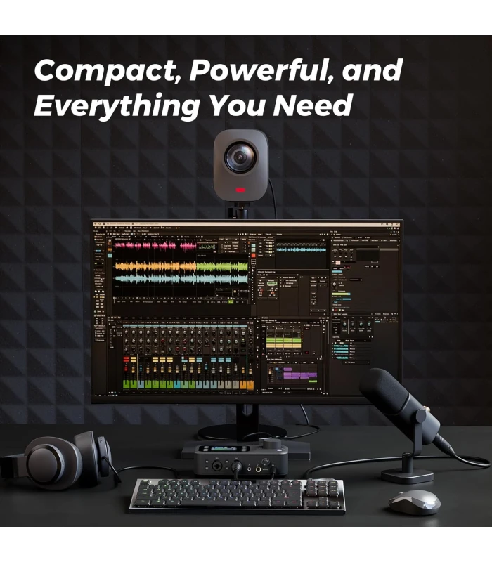 NearStream AMIX40U interfata audio USB cu preamp Pro, 2x XLR/6.35, 48V, loopback, monitorizare duala, LCD, sunet studio podcast
