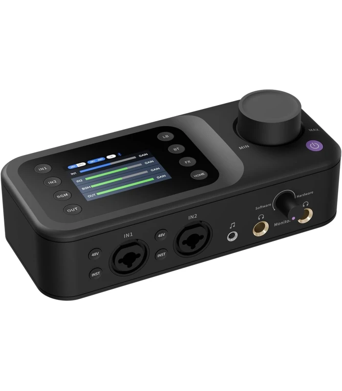 NearStream AMIX40U interfata audio USB cu preamp Pro, 2x XLR/6.35, 48V, loopback, monitorizare duala, LCD, sunet studio podcast