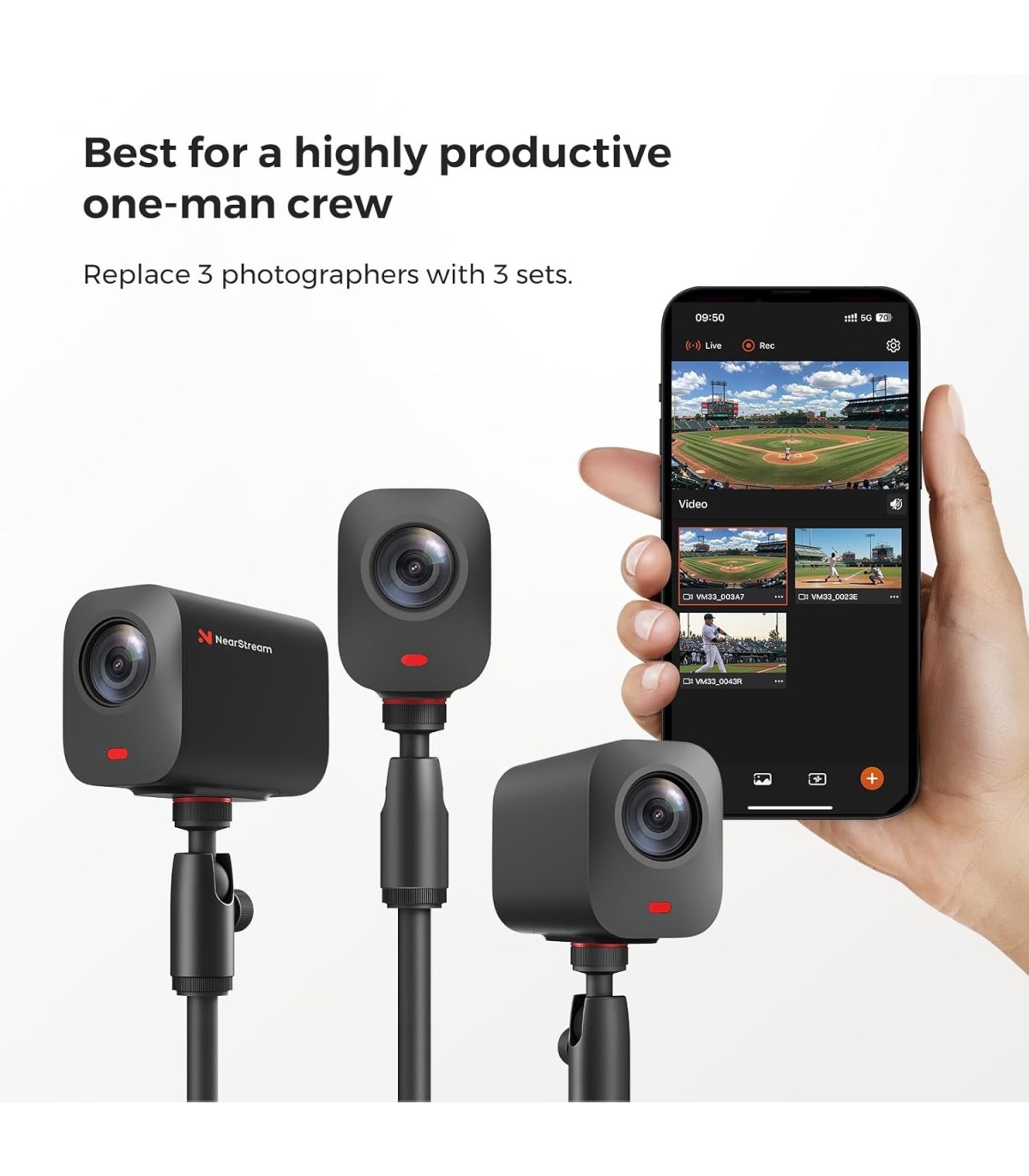 NearStream VM33 Camera Wireless Streaming 2K cu Zoom 40X, 8 microfoane AI noise cancel, multicam & NDI/RTMP 6H baterie, ap