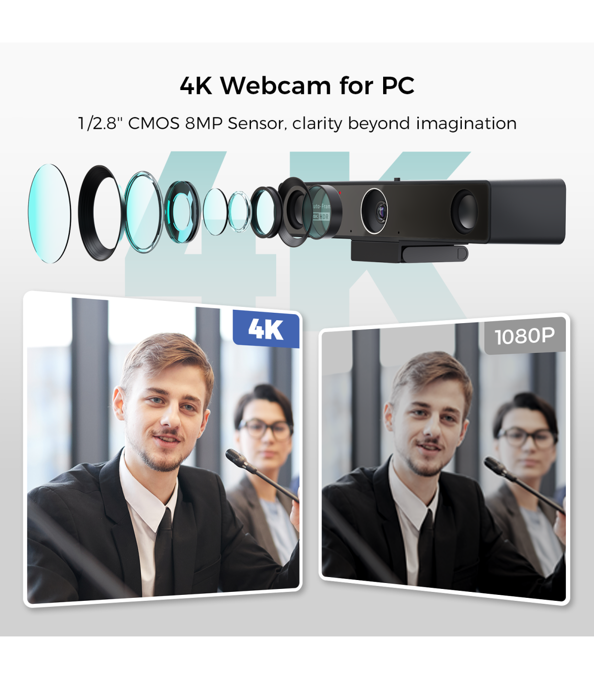 Nearity V30S Camera Videoconferinta 4K UHD 120° cu Auto-Framing si Speaker Tracking, microfoane AI noise cancel zoom 5x privacy