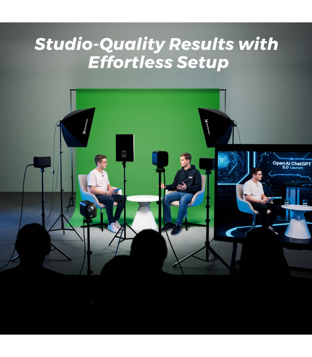 NearStream VK40 kit studio foto/video cu green screen 3x3m, 2 softbox 24”, panou LED 19” cu telecomanda