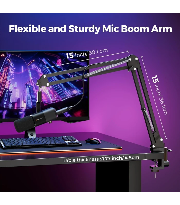 NearStream AM20X microfon condensator USB/XLR cu brat - sunet clar, noise canceling, monitorizare si mute pentru podcast, stream