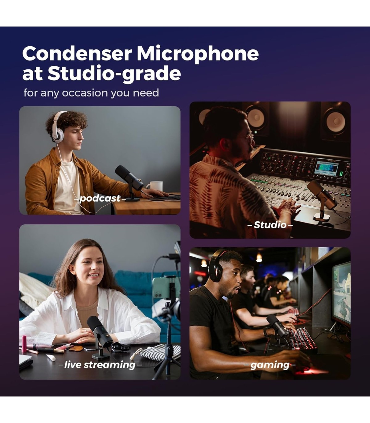 NearStream AM25X microfon condensator USB/XLR cu stativ - supercardioid, AI noise canceling, monitorizare, one-tap mute pt podca