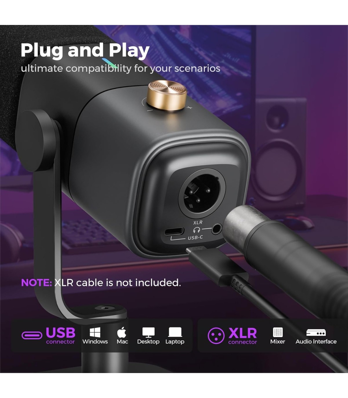 NearStream AM25X microfon condensator USB/XLR cu stativ - supercardioid, AI noise canceling, monitorizare, one-tap mute pt podca