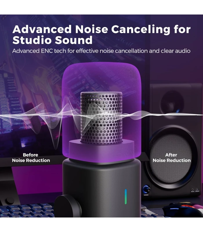 NearStream AM25X microfon condensator USB/XLR cu stativ - supercardioid, AI noise canceling, monitorizare, one-tap mute pt podca