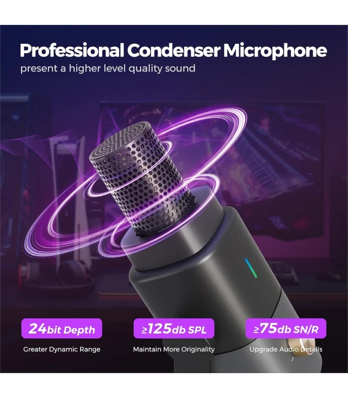NearStream AM25X microfon condensator USB/XLR cu stativ - supercardioid, AI noise canceling, monitorizare, one-tap mute pt podca