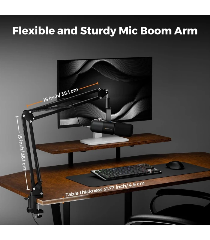 NearStream AM10X microfon dinamic USB/XLR cu brat - noise canceling on/off, monitorizare, gain si mute pentru streaming, podcast