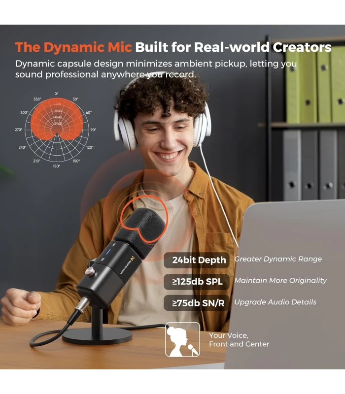 NearStream AM15X microfon dinamic USB-C/XLR - supercardioid, AI noise canceling, monitorizare jack 3.5 mm, mute & gain pt stream