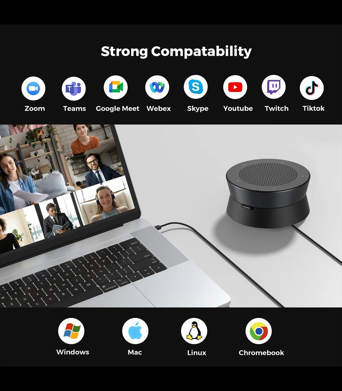 Speakerphone Nearity A20S, 8 microfoane, reducere zgomot AI, difuzor Hi-Fi, daisy chain 6 unitati