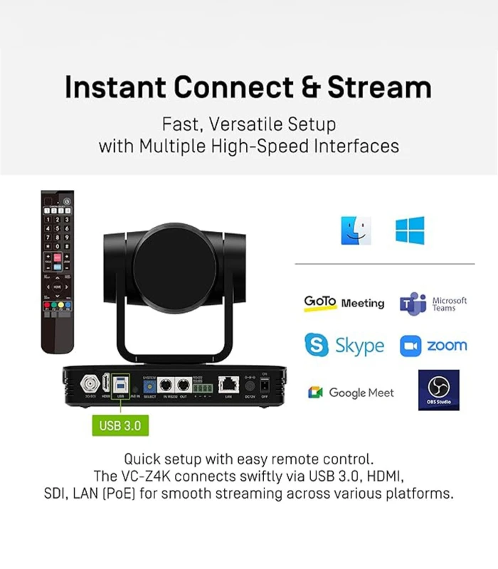 Camera videoconferinta PTZ Ipevo VC-Z4K, 4K, senzor Sony, zoom 12X,  urmarire AI, HDMI/USB-C, LAN, PoE